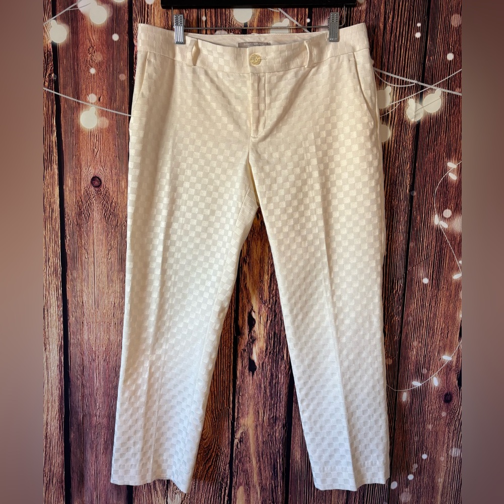 Banana Republic Cream Checkered Pattern Hampton Pants